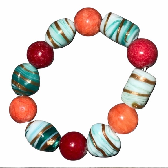 Artisan Jewelry - New Handmade Turquoise Red Jasper Angels Breath Beaded Bracelet